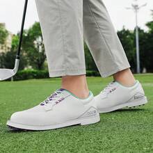 男士高尔夫球鞋，透气、轻便、无钉、休闲款式 - 白紫 - 查看 3