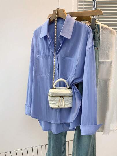 Chemise femme de couleur unie casual et de bureau, devant court, dos long, été