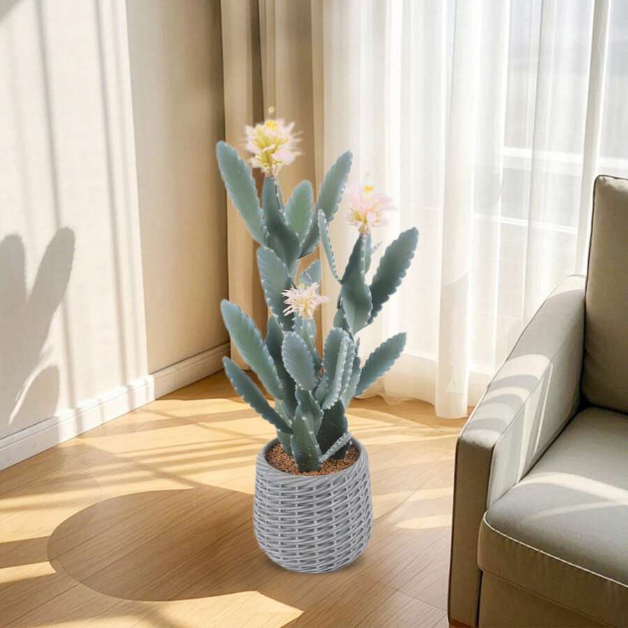 91 Cm Artificial Cactus, UV-Resistant Faux Cactus Plant, Artificial Cactus With Pot For Home, Office, Living Room, Bedroom, Foyer, Porch, Decoration - White - View 1