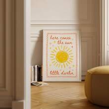 1 件“小宝贝，太阳来了”语录墙画，少女风格帆布画，文字海报，卧室装饰，适合客厅、卧室、公寓、宿舍、新生儿礼物，可选带框或不带框。 - 彩色 - 查看 5