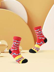 1 双高品质甜甜圈设计袜子，男女通用可爱舒适袜子，适合春夏秋冬，适用于圣诞节、万圣节、感恩节、教师节、狂欢节、斋月、独立日、返校、生日、派对等节日。个性化、色彩鲜艳、增强家庭氛围、时尚街头风格袜子