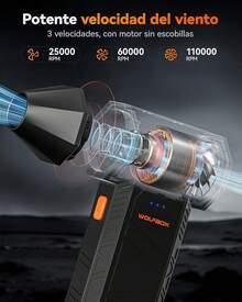 WOLFBOX Plumero de Aire Eléctrico MegaFlow50 con 110,000 RPM, Soplador Compacto Ajustable a 3 Velocidades, Carga Rápida, Para Computadoras, Teclados, Hogar, Exteriores y Coche. H7ST