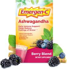 Emergen-C Vitamina C Ashwagandha Bebida en Polvo, Suplemento Dietético para Apoyo Inmunológico, Mezcla de Bayas - 18 Unidades