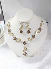1pcs  Geometric    Boho    Zinc Alloy    Baroque Style Necklace Earring Set Suitable For Women's Weddings And Banquets All Year Round  Annual - 香檳色 - 查看 2