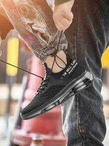 1 Pair Men's Fashionable Elastic Soft-Sole Running Shoes, Shock-Absorbing, Non-Slip, Comfortable, Breathable