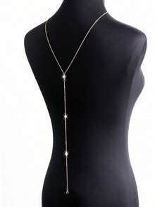 1pc Elegant Fashion Glass Crystal Chain Silver Necklace, Suitable For Women, Girls, Special Occasions, Festivals, Parties, Daily Wear Accessory - Gold - View 2