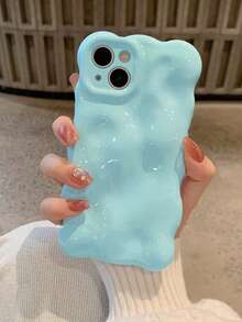 1pc Glossy Macaroon Blue Jelly Squeeze Soft TPU Protective Phone Case With Bubble, Meteor, Wave Edge Design, Compatible With IPhone 17 Pro Max, 16, 16 Pro Max, 16 Pro, 16 Plus - Baby Blue - View 7