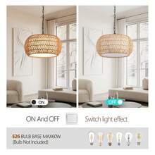 18 Inch Farmhouse Pendant Light With Adjustable Height, Boho Woven Jute Rope Hanging Ceiling Light Fixture, E26 Base, 60W Max, Compatible With Flat, Vaulted, And Sloped Ceiling (Bulb Not Included) - 5-light - View 3
