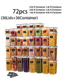 30/72pcs Airtight Food Storage Containers For Kitchen Pantry Organization And Storage, Plastic Canister Set With Lids, Cereal, Flour & Sugar Containers-, Labels & Marker - Black and White - View 8