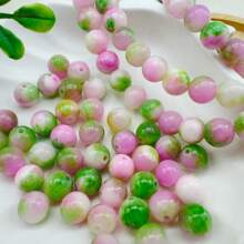 8mm Pink Green Jade Beads, Gemstone Round Loose Beads, Natural Jade Beads, For Making Necklace Earring, DIY Jewelry Accessories