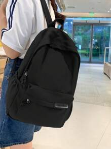 大容量纯色男士背包，时尚简约旅行包，适合休闲、日系、学院风、通勤等场合，可用作书包、大学背包、返校用品包，大容量设计。 - 黑色 - 查看 7