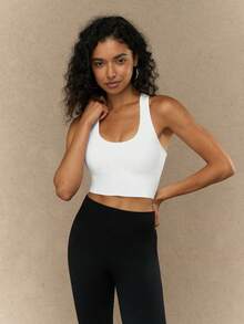 Yefecy 无缝运动文胸健身上衣高强度内衣跑步训练瑜伽文胸减震罗纹健身瑜伽短款背心白色春季 - 白色 - 查看 3