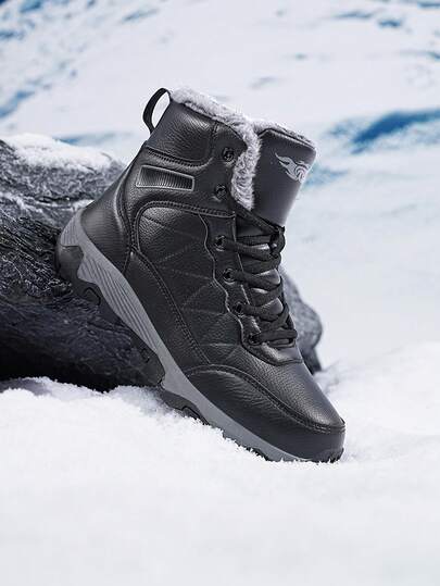 Men's Snow Boots, Autumn/Winter Outdoor Sports Warm High-Top Shoes/Boots, PU Waterproof Snow Boots, Hiking Boots, Outdoor Trekking Camping Hunting Boots, Men's Winter Boots/Shoes, Anti-Slip Durable Boots, Black/Brown Lace-Up Outdoor Sports Safety Shoes/Work Boots, Size 39-48, Suitable For Autumn/Winter Outdoor Activities