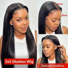 Uveous 40 42 Inch 250% Density Wear And Go Glueless Wigs Human Hair Pre Cut Pre Plucked With Baby Hair 5x5 13x4 Bone Straight Lace Frontal Wigs Human Hair Wigs For Women No Glue Hd Lace Front Closure Ready To Wear Wigs 250% Density Natural Black 3 Seconds To Wear Halloween Season - Natural Black - 查看 9
