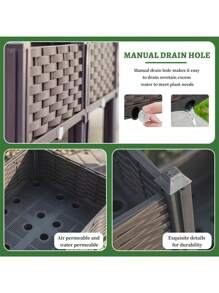 [Elevated Garden Bed] 2pcs/3pcs  Raised Garden Bed Planter Box With Drainage – Weather-Resistant Elevated Plastic Boxes For Outdoor Vegetables & Flowers – Easy Setup Garden Kit For Patio, Backyard, Courtyard - 灰色 - 查看 8