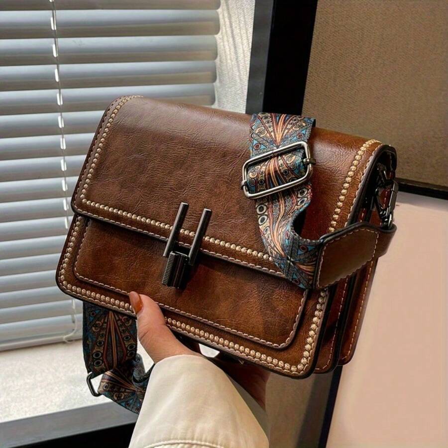 LEATVOOK [Mini Crossbody Bag] Stylish Mini Crossbody Bag, Elegant Square Purse | Adjustable Floral Print Strap,Perfect Christmas Gift. - 棕色 - 查看 1