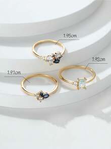 3pcs Vintage Palace Style Navy Blue & Gold Color Ring Set, Wedding Jewelry, Bridesmaid Gift - Yellow Gold - View 3