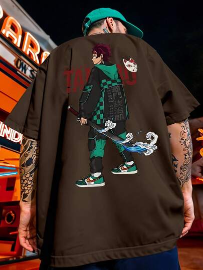 Camiseta Oversized Kimetsu no Yaiba Tanjiro Haori Xadrez Caçador de Demô REF 7238 FLUXOGEEK
