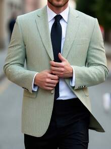 Furuyal Men's Blazers Striped Classic Button Front Casual Two Button Slim Fit Long Sleeves Business Lightweight Suit Jacket Wedding Prom Party Office Grass Green Size XS-3XL - Green - View 2