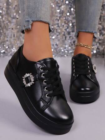 2025 New Fashion Versatile Solid Color Slip-On Platform Sneakers For Women, Casual Sports Shoes For Home Wear, Autumn