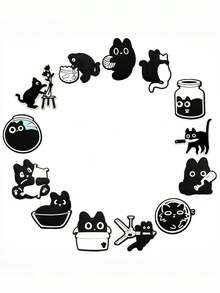 13 件深色系列黑猫 DIY 鞋饰，可拆卸多功能凉鞋、木屐、果冻鞋、花园鞋装饰纽扣，适合日常穿着、购物、节日、派对、旅行和度假 - 黑貓 - 查看 7
