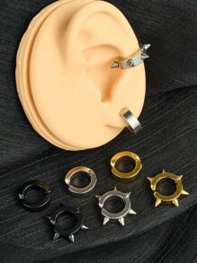 CIZME 2 件时尚不锈钢尖刺耳夹，男女通用，适合日常装饰，金色黑色假穿孔耳环，耳夹式耳环，非穿孔首饰