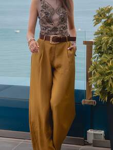 Women's Pants Baggy Wide Pants Woman Spring Summer Fashion Trousers Wide Leg High Waist Pants Casual Elegant Ladies Pants - 金色 - 查看 3