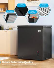 TABU 3.5 Cu Ft Compact Chest Freezer W/ -4°F Rapid Freezing, Removable Storage Basket, 7 Level Smart Temperature Control For Apartment/Garage Ready(Black) - Xem 3