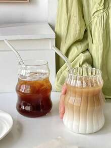 1 Peça/4 Peças Xícara de Café de Vidro de 550ml (Sem Canudo) para Uso Doméstico, Adequada para Mulheres, Xícara para Bebida, Chá com Leite. Xícaras de Vidro com Ondas Estéticas, Copos Ondulados, Copos de Vidro Transparentes para Café Gelado, Utensílios de Vidro Modernos e Únicos