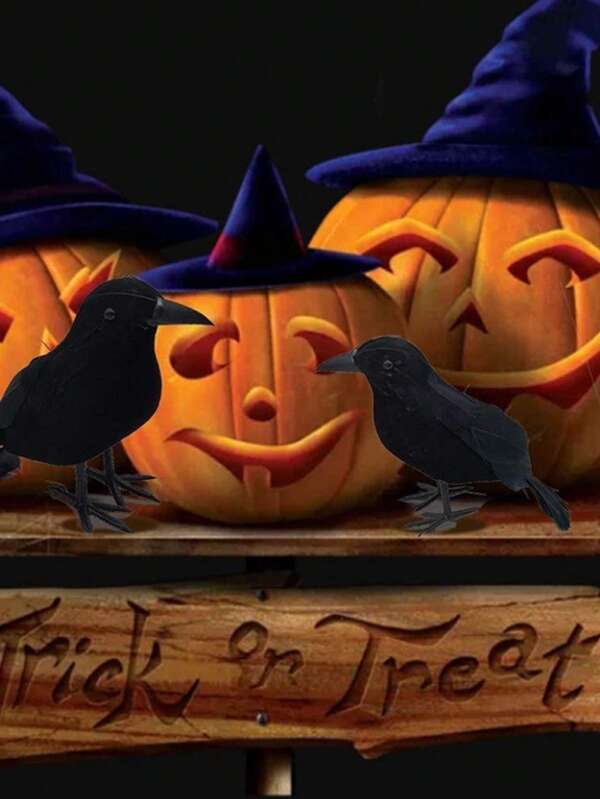 8/6/1 pieza Decoraciones de Halloween Cuervo Negro, Plumas de Cuervo Realistas, Cuervo Negro Grande Hecho a Mano, Suministros de Decoración de Halloween
