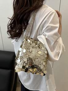1 pezzo Borsa a tracolla da donna leggera e resistente con glitter, ampia capacità, borsa a secchiello versatile e alla moda adatta per feste, viaggi, serate