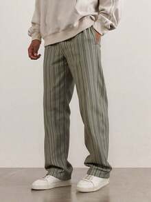 男士亲肤透气简约印花侧口袋休闲直筒运动裤，秋季 - 彩色 - 查看 1