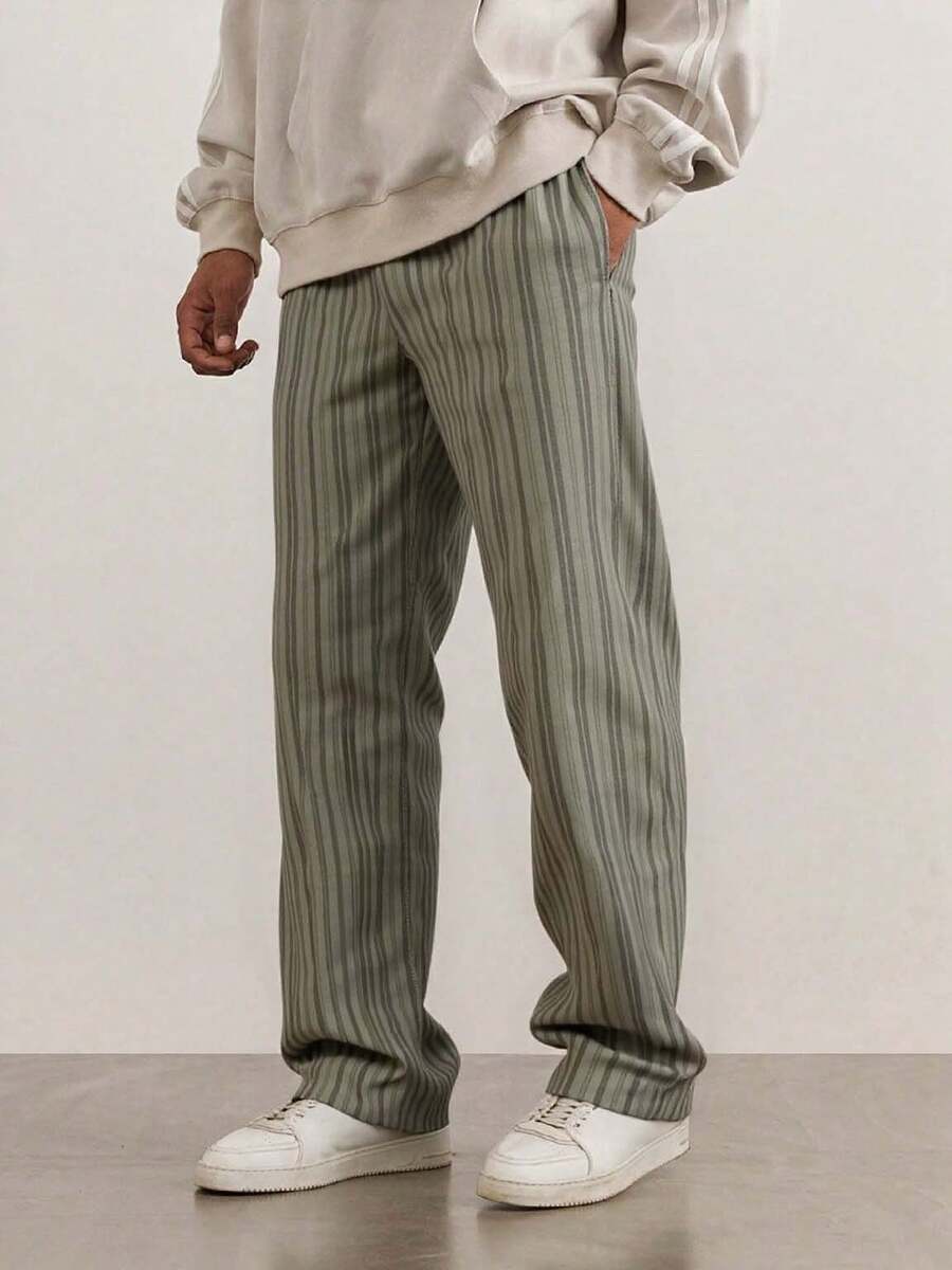 男士亲肤透气简约印花侧口袋休闲直筒运动裤，秋季 - 彩色 - 查看 1