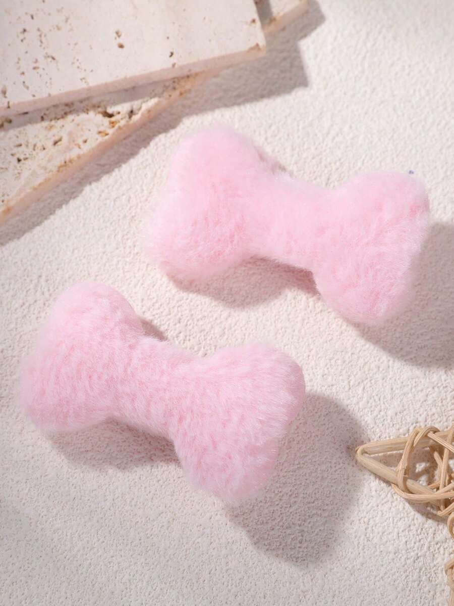 2 件毛绒骨头形创意发夹，冬季