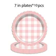 60 件/套粉色格子图案一次性派对餐具套装，包括纸盘、杯子和甜点盘，适用于生日派对、婚礼、家庭聚会、圣诞节、新年和情人节派对促销 - 彩色 - 查看 11