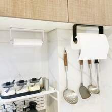 1PC Black Paper Tissue Rack, Punch Free Wall Mount With Adhesive For Easy Installation, Wall Mount For Kitchen, Towel Holder Under Cabinet Paper Towel Rack For Bathroom Kitchen Pantry Sink Balcony Toilet Paper Holder, Storage Rack For Cling Film/Foil, Slouchy Self-Adhesive