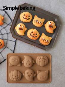 1 pieza Molde de silicona para pastel de Halloween, una herramienta para hacer gominolas, gelatina y chocolate con modelos de calabaza, fantasma y gato, decoraciones de repostería DIY y utensilios de cocina para fiestas festivas, herramientas para hacer postres, decoraciones de Halloween