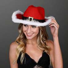 1pc Christmas Party Cowboy Feather Hat, Faux Fur Trim Jazz Hat, Santa Claus Hat, Western Carnival Hat, Suitable For Party Costume - Multicolor - View 2