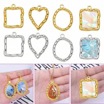 5 件不锈钢空心框架吊坠树脂工艺边框珠宝模具适用于 DIY 项链和耳环制作用品