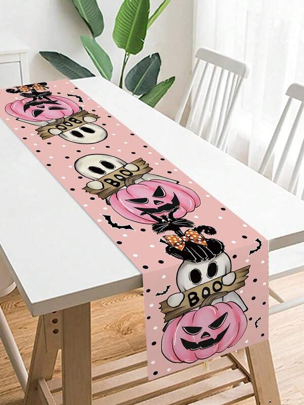 1Pc Halloween Table Runner,Happy Halloween Table Cover With Pumpkin,Ghost And Bat Design,180*35cm Polyester Tablecloth,Trick Or Treat Decoration For Halloween,Happy Halloween Decorations,Halloween Party Supplies,Halloween Decorations,Home Party Decor,Dining Table Decoration,Festival Party Favors,Fall Decor,Kitchen Decor,Tabletop Decor