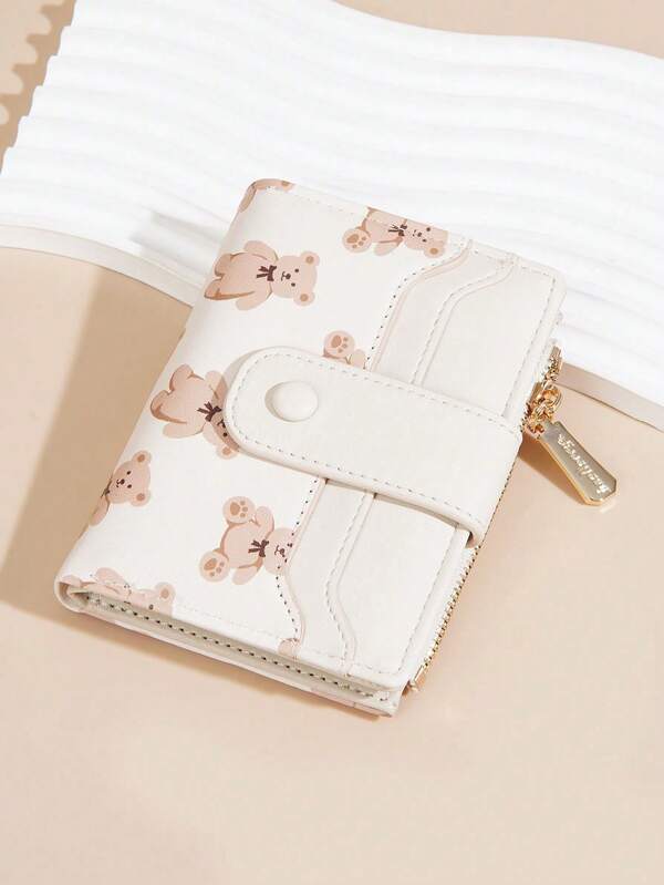 Women's Bear Print Zipper Coin Purse Snap Wallet For Women Money Wallet Mini Wallet Purse Wallet Small Wallet Cute Wallet Card Wallet Coin Wallet