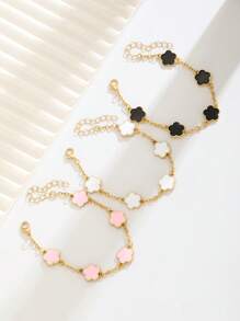 1 件优雅时尚金属复古派对幸运五瓣花手链，适合女孩男孩夏季旅行度假日常佩戴节日生日礼物返校 - 彩色 - 查看 3