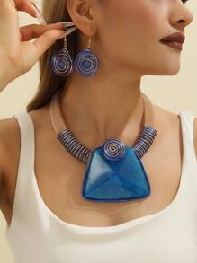 夸张多层手工串珠树脂复古波西米亚风首饰套装，包含项链和耳环，适合派对、假日、海滩、非洲、韩国、中东等各种场合。 - 橘色 - 查看 3