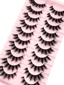 LYBCG 10 Pairs Natural Look False Eyelashes, Handmade Faux Mink Transparent Stem False Lashes, Lightweight & Reusable For Women's Daily Life Cosplay Manga Cat False Lashes Makeup And Work - 黑色 - 查看 6
