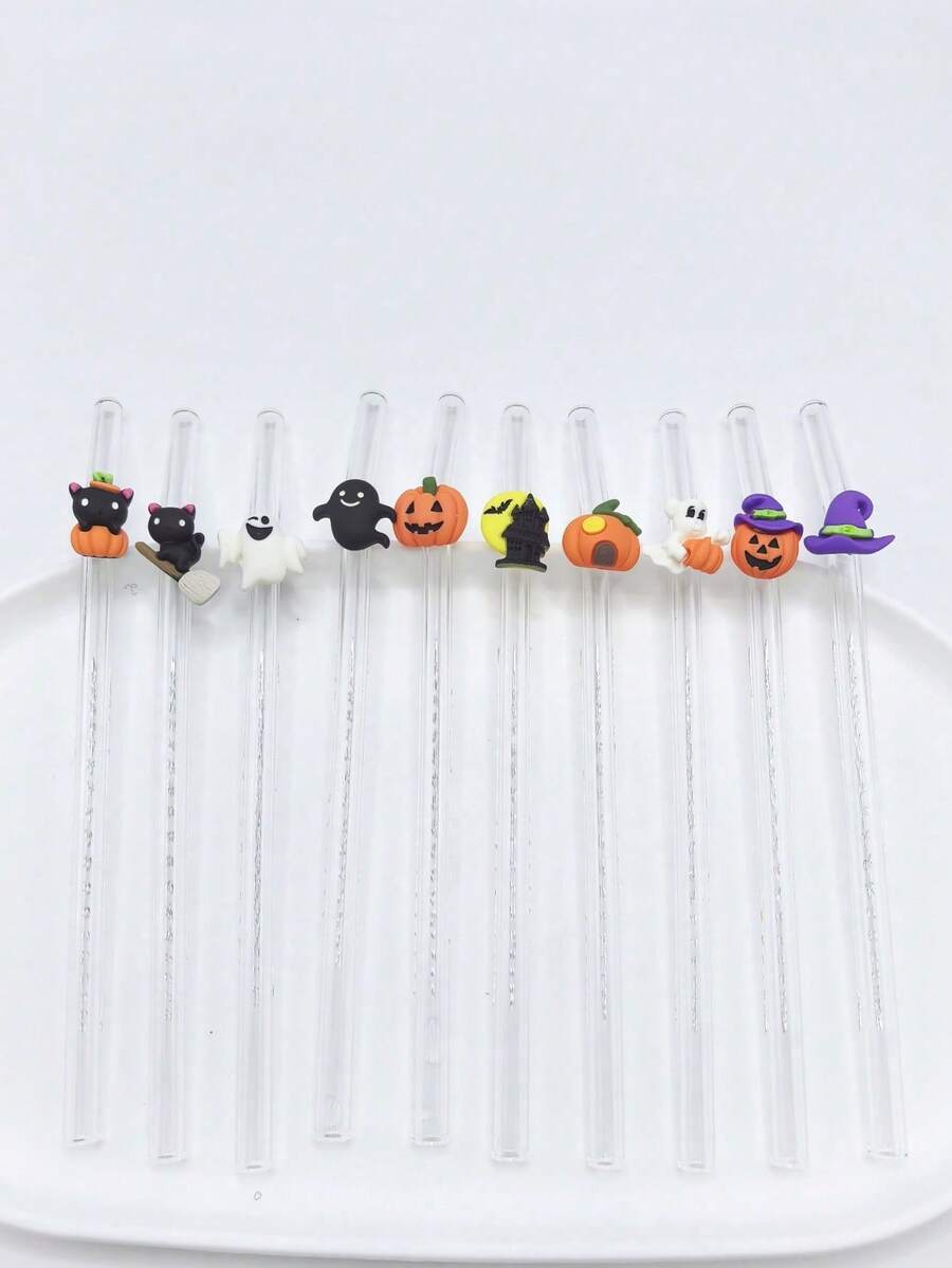 1-10 buc/set paie reutilizabile din sticlă cu elemente de Halloween: dovleci, pisici și pălării de vrăjitoare, ideale pentru băuturi înfricoșătoare și petreceri de Halloween, cum ar fi băuturi cu gheață, ceai de după-amiază, milkshake-uri, smoothie-uri, apă minerală carbogazoasă, ceai cu lapte, sucuri și alte băuturi reci. Petreceri pe plajă, picnicuri în aer liber, magazine de deserturi, snack baruri, articole pentru petreceri, reuniuni de familie, petreceri pentru copii, Crăciun, Halloween, Ziua Îndrăgostiților, fără plumb și festive, cadou perfect de sărbători.