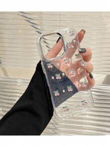 1pc Pink Cherry Pearl Transparent Phone Case Compatible With IPhone 16 Pro Max, 15, 14, 13, 12, 11, 16E, 17, Anti-Drop Phone Protective Cover - Pink Cherry - View 3