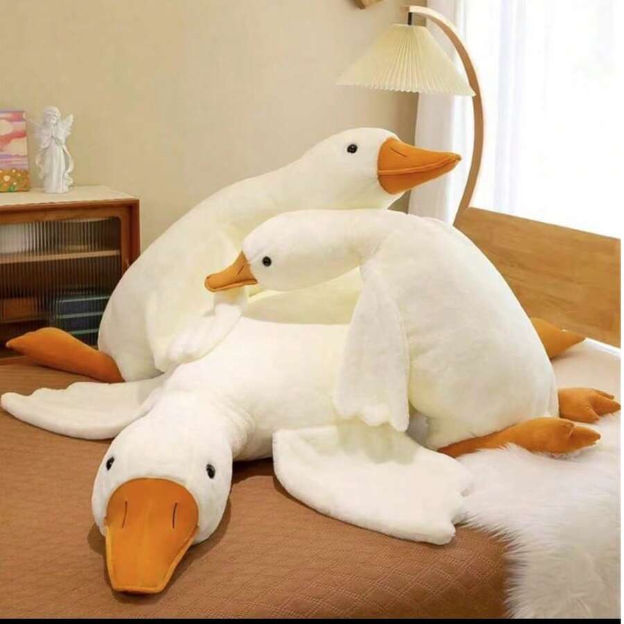 1 件柔软白鹅毛绒玩具可爱毛绒填充大白鹅鸭毛绒枕头腰背房间床装饰生日礼物圣诞礼物感恩节儿童礼物（由于面料批量生产，会有一些色差，实际产品接近宣传图片），毛绒鸭子，填充玩具，巨型泰迪熊，泰迪熊，鸭子，果冻猫 - 彩色 - 查看 1
