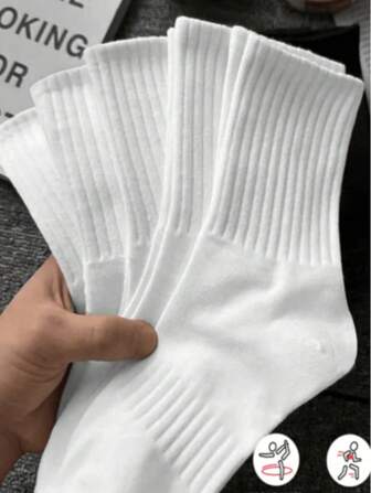 10 Pairs Of Autumn And Winter Men's Mid Socks, White Anti Odor, Sweat Absorbing, Breathable Sports Socks