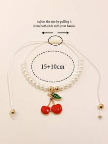 Bộ 12 chiếc nhẫn hình trái cây anh đào dễ thương, vòng tay charm ngọc trai giả ABS, vòng tay may mắn, quà tặng gia đình dành cho bé gái. - Cherry (có thẻ) - Xem 3