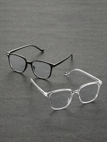 2pcs Classic Plastic Black Transparent Geometric Full Frame Anti-Blue Light Men Clear Glasses For Office Daily Life Play Games Watch TV Office Outfit Suitable For All Face Shapes - 2pcs 黑透明白平組合 - 查看 4